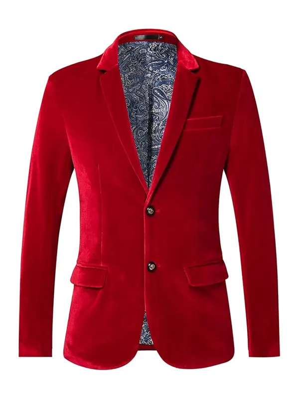 Mens Velvet Blazer Slim-Fit Fashion Solid Blazer