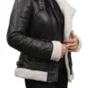 Mia Womens Shearling Black Leather Jacket