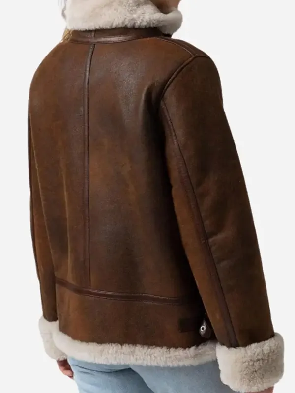 Women B3 Bomber Shearling Brown Leather Jacket Back