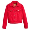 Women Casual Style Red Trucker Jacket