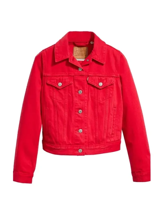 Women Casual Style Red Trucker Jacket