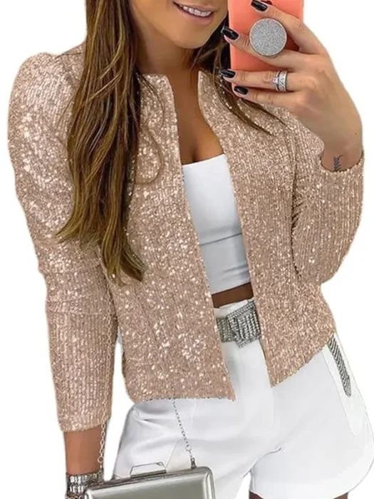 Women Open Front Jacket Party Sequin Blazer