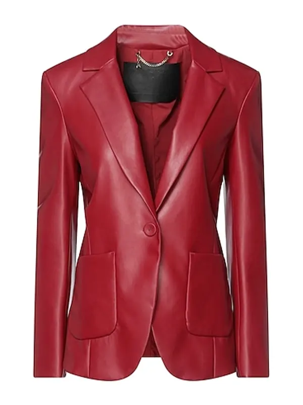 Women Slim Fit Red Leather Blazer