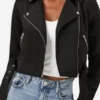 Women’s Black Cropped Moto Suede Leather Jacket