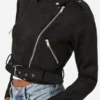 Women’s Black Cropped Suede Moto Leather Jacket