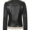 Womens Black Leather Shearling Jacket Back