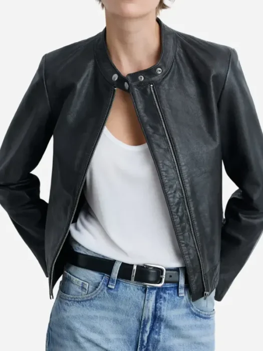 Women’s Black Zippered Biker Leather Jacket