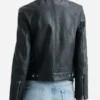 Women’s Black Zippered Biker Leather Jacket Back