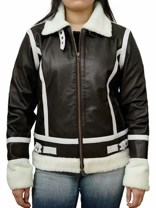 Womens Luna Leather Aviator Jacket