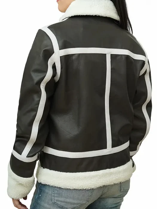 Womens Luna Leather Aviator Jacket Back