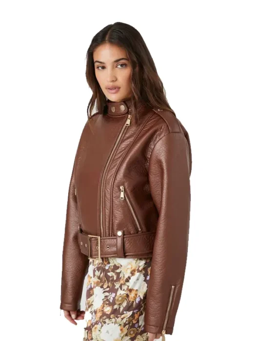 Belted Faux Leather Moto Jacket