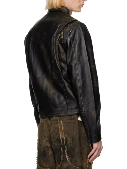 Black Bio Soldier Leather Jacket Back