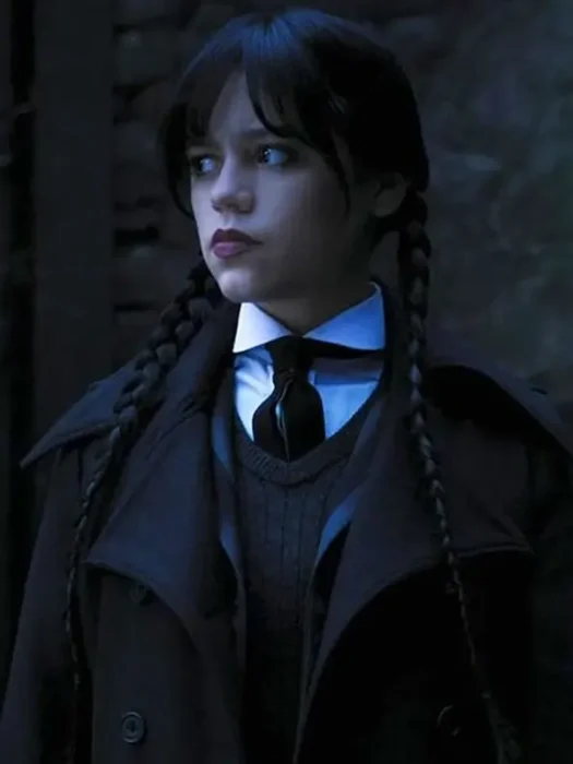 Black Coatd Wednesday Jenna Ortega