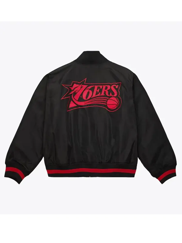 Black Philadelphia 76ers Satin Full-Zip Jacket Back