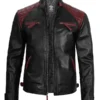 Black and Maroon Quilted Cafe Racer Leather Jacket