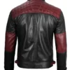 Black and Maroon Quilted Cafe Racer Men's Leather Jacket Back