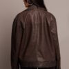 Brown Biker Jacket Faux Leather Oversized Back