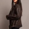 Brown Biker Jacket Faux Leather Oversized Side Look