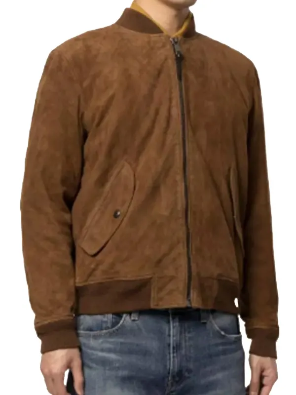 Classic Vintage Brown Suede Leather Bomber Jacket For Men