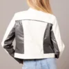 Colour Block Long Sleeve Zip Faux Leather Grey Jacket Back