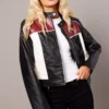 Colour Block Long Sleeve Zip Faux Leather Red Jacket