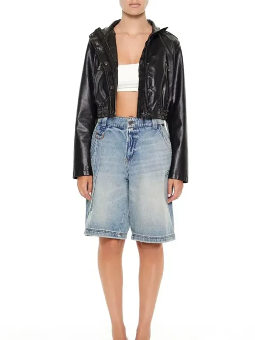 Cropped Black Faux Leather Moto Jacket