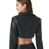 Cropped Faux Black Leather Jacket Back