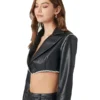 Cropped Faux Leather Jacket Women