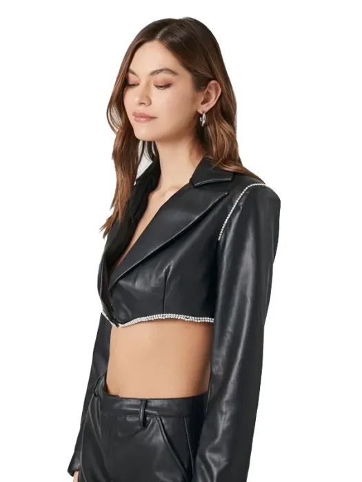 Cropped Faux Leather Jacket Women