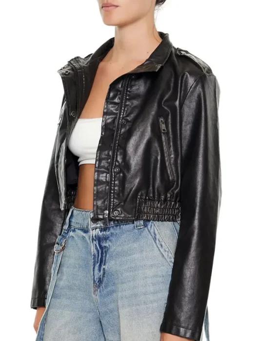 Cropped Faux Leather Moto Jacket