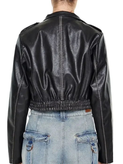 Cropped Faux Leather Moto Jacket Back