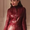 Emily in Paris S04 Lily Collins Burgundy Leather Jacket