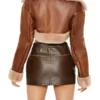 Faux Fur-Trim Cropped Brown Moto Jacket Back