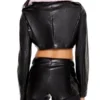 Faux Fur-Trim Cropped Moto Jacket Back