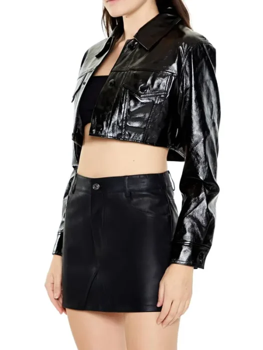 Faux Patent Leather Moto Jacket