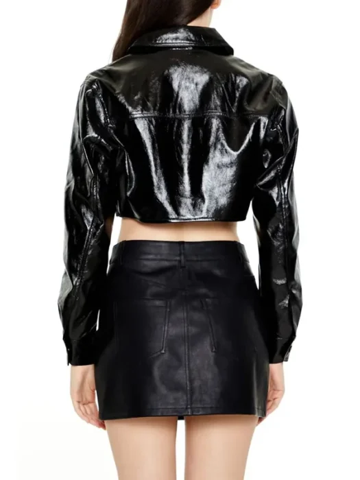 Faux Patent Leather Moto Jacket Back