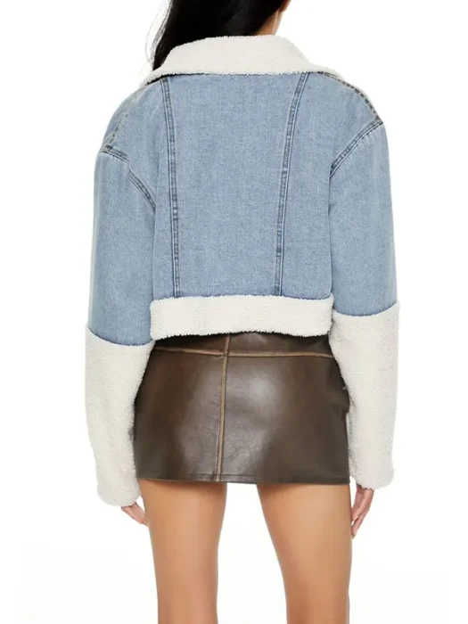 Faux Shearling Denim Moto Jacket Back