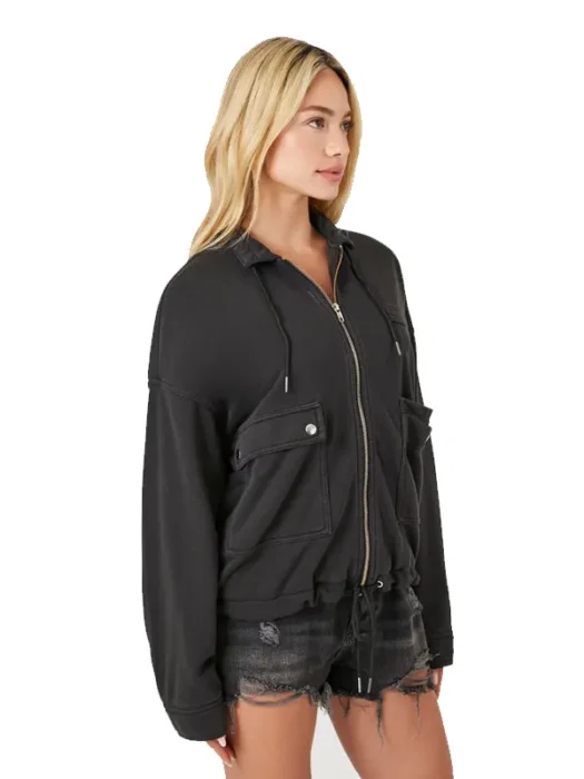 French Terry Zip-Up Jacket Black