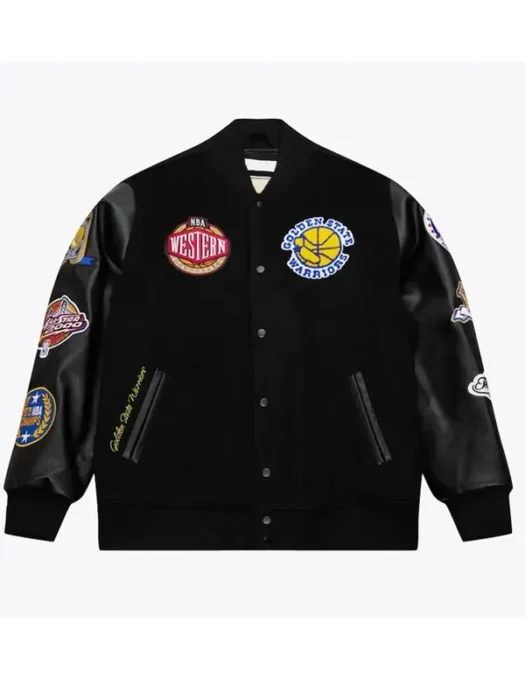 Golden State Warriors Black Out Vintage Logo Varsity Jacket