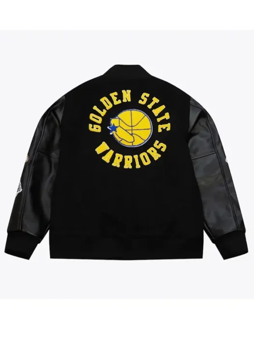 Golden State Warriors Black Out Vintage Logo Varsity Jacket Back