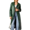 Green Trench Faux Leather Coat