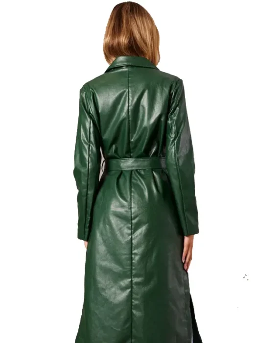 Green Trench Faux Leather Coat Back