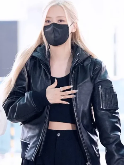 K-pop Fashion Blackpink Rose Bomber Leather Jacket