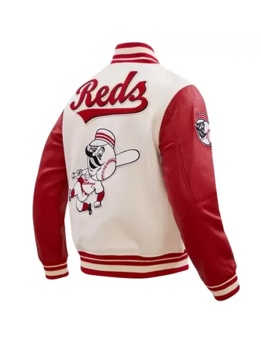 LETTERMEN CINCINNATI REDS RETRO LEATHER VARSITY JACKET BACK