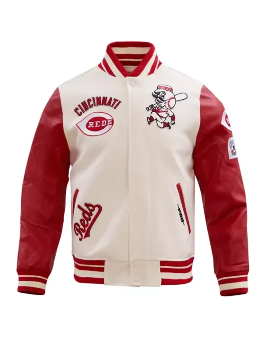 LETTERMEN CINCINNATI REDS RETRO VARSITY LEATHER JACKET