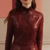 Lily Collins Emily in Paris S04 Burgundy Leather Jacket