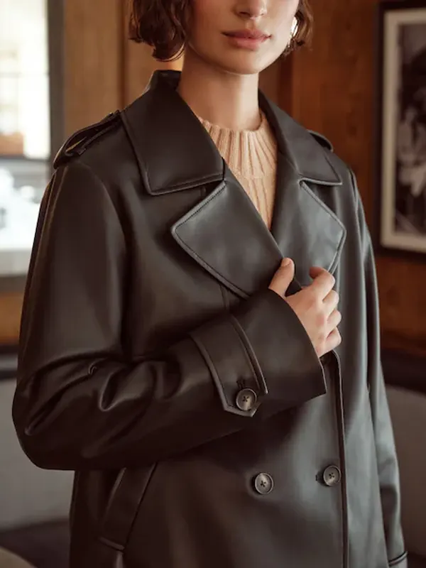 Love & Roses Black Cropped Trench Faux Leather Jacket