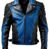 Men Stylish Retro Black and Blue Motorcycle Jacket