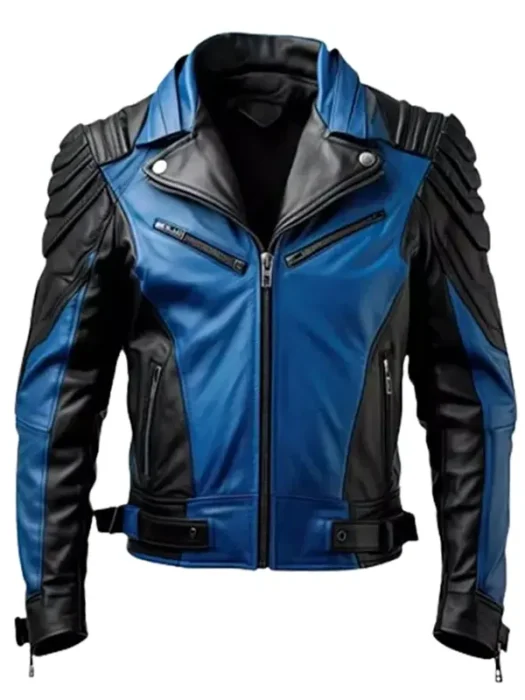 Men Stylish Retro Black and Blue Motorcycle Jacket