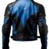 Men Stylish Retro Black and Blue Motorcycle Jacket Back